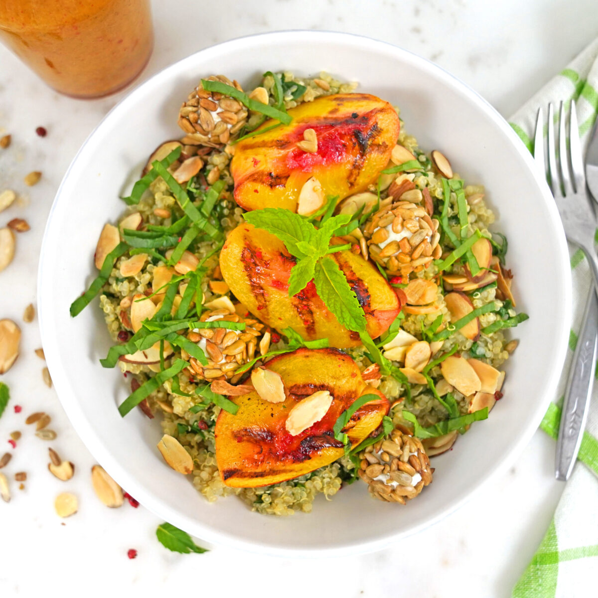 grilled peach quinoa bowl