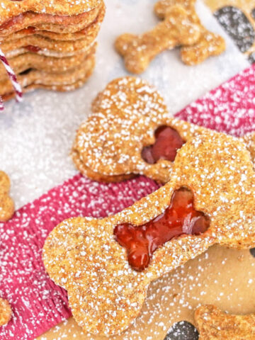 peanut butter and strawberry jelly linzer cookies for dogs