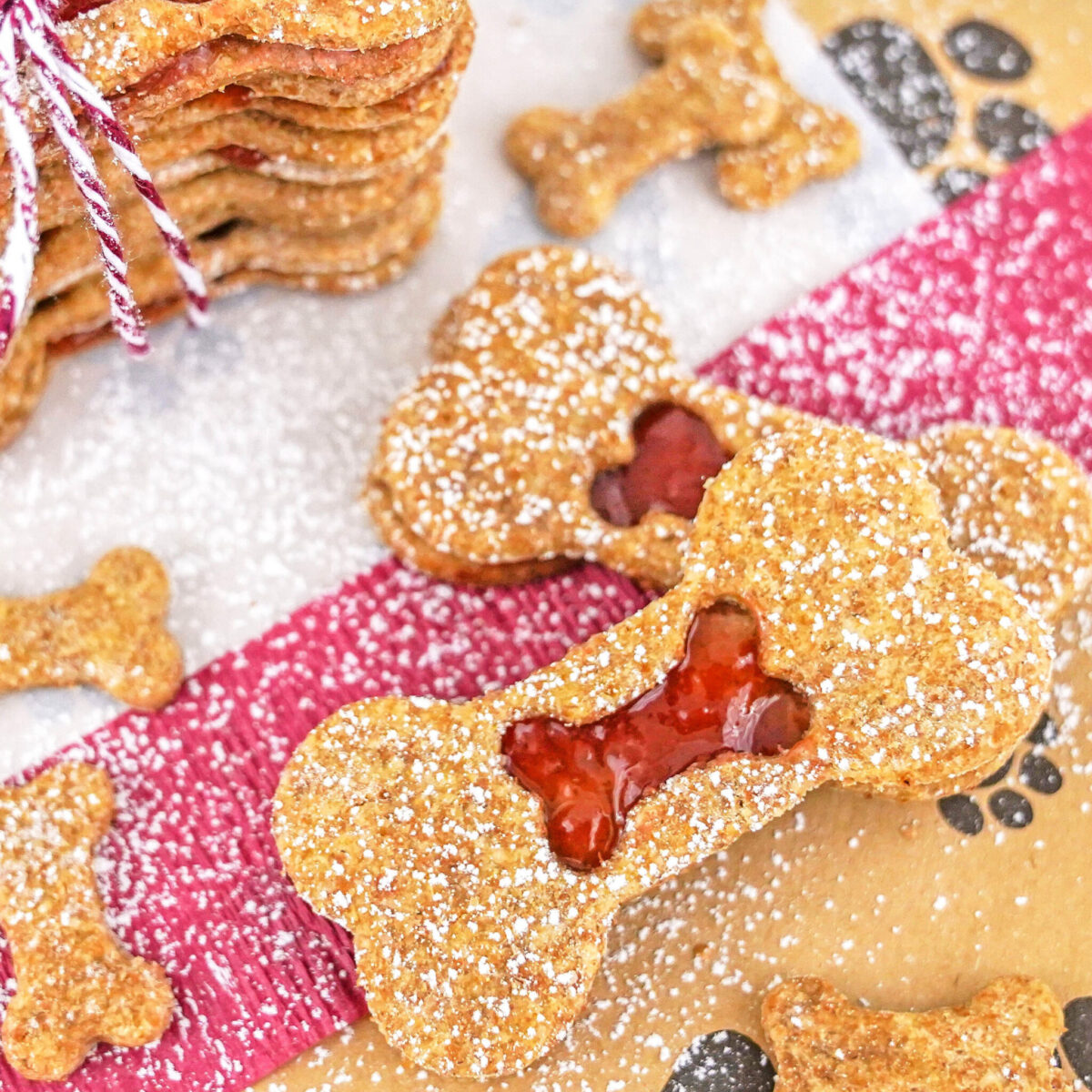 peanut butter and strawberry jelly linzer cookies for dogs