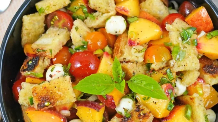 peach and tomato panzanella salad