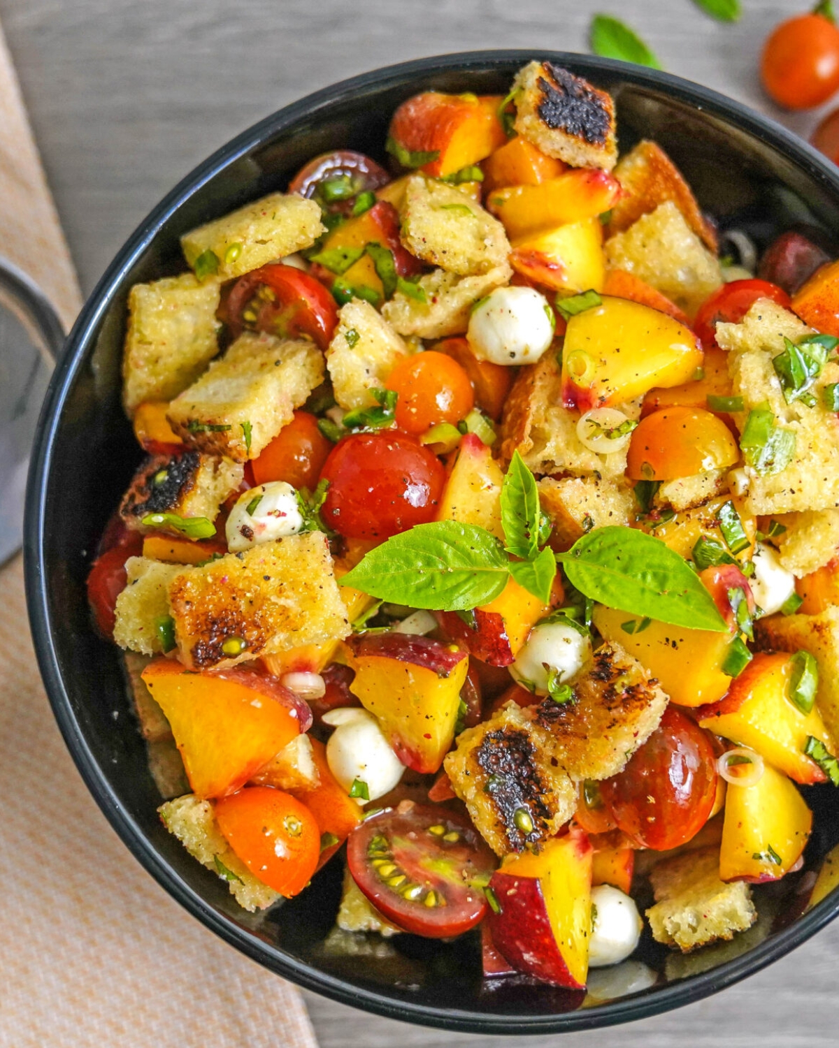 peach and tomato panzanella salad