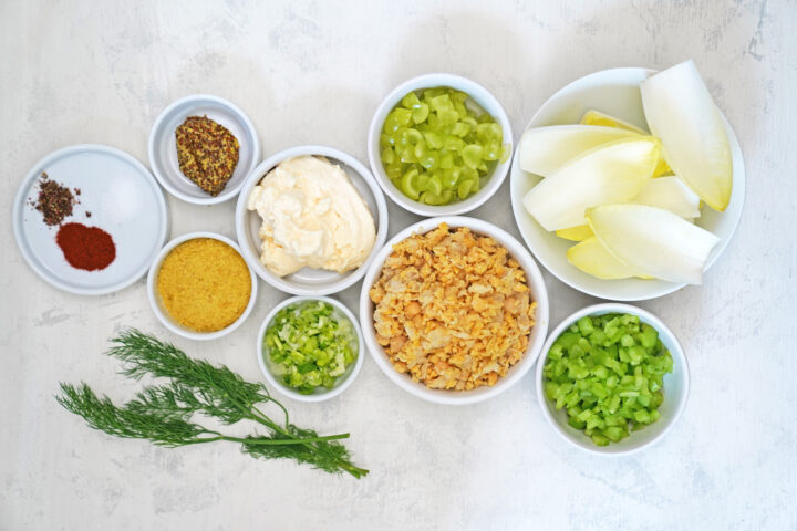 ingredients for chickpea endive boats - cold appetizer for summer