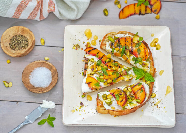 ricotta toast recipe with grilled peaches