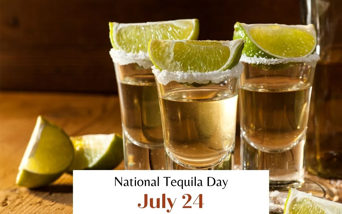 July 24 is National Tequila Day - tequila shots with lime