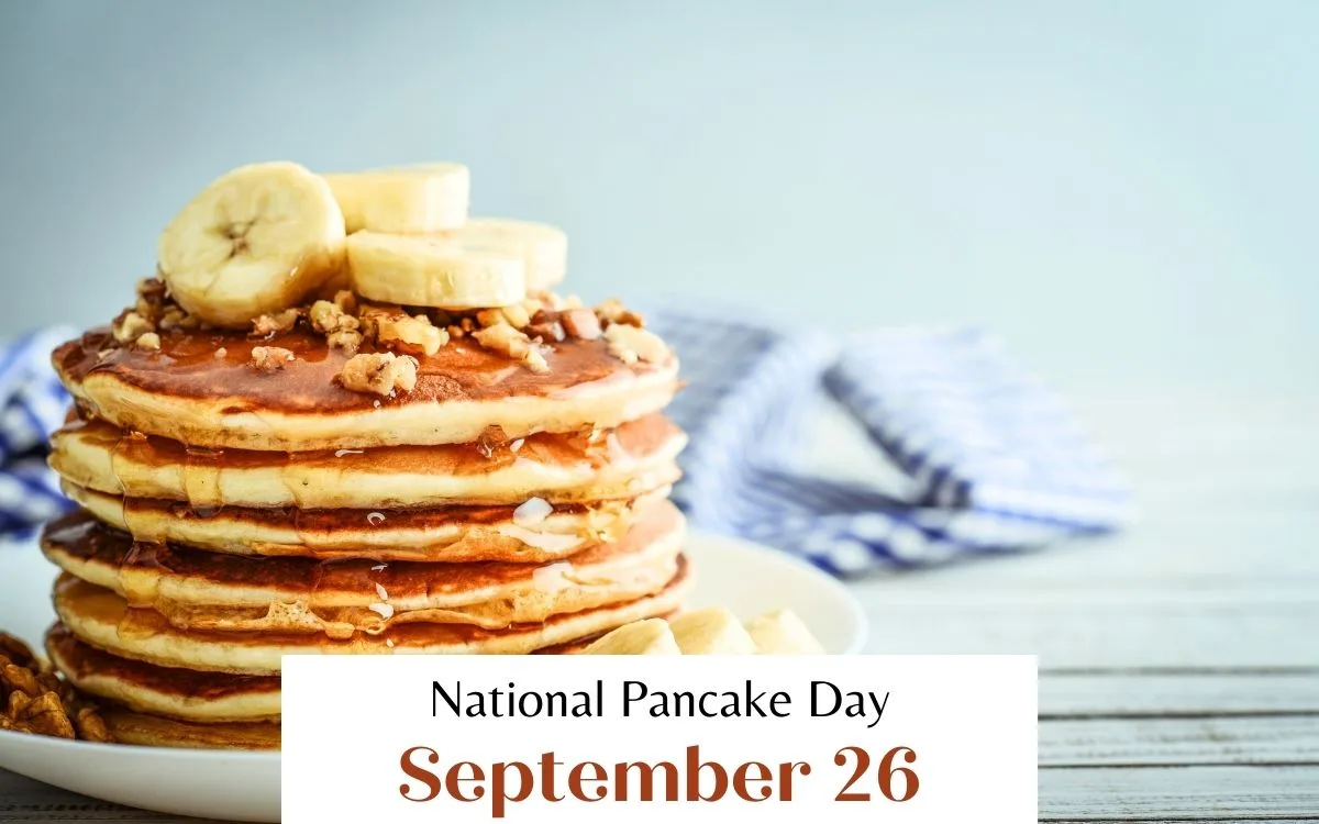 September 26 is national pancake day - stack of pancakes with bananas and walnuts