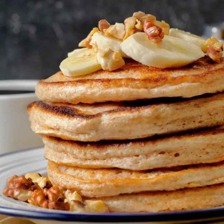 30 mouthwatering pancake recipes - stack of pancakes with bananas
