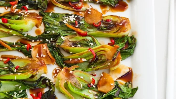 recipes for bok choy - image of roasted bok choy on a plate