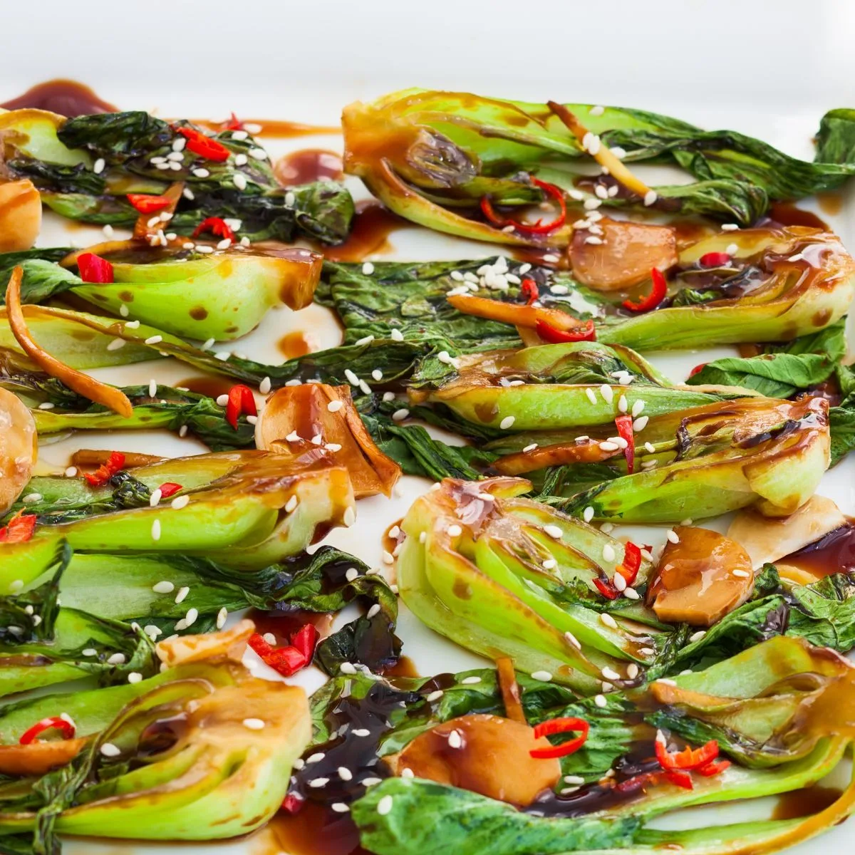 recipes for bok choy - image of roasted bok choy on a plate