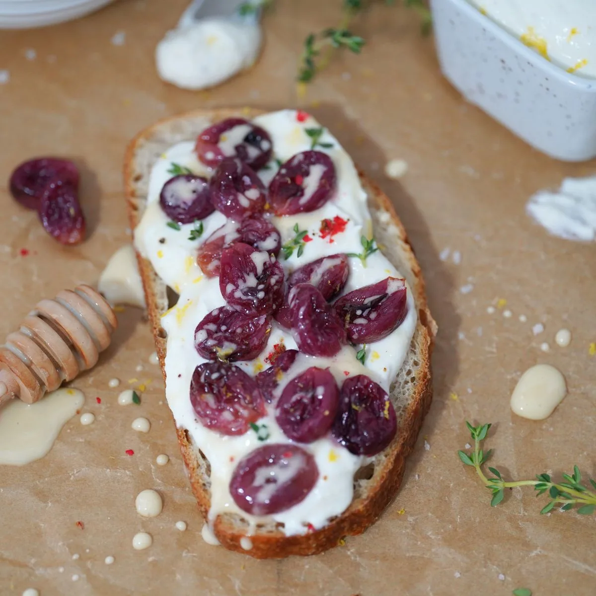 Roasted Grape Ricotta Toast