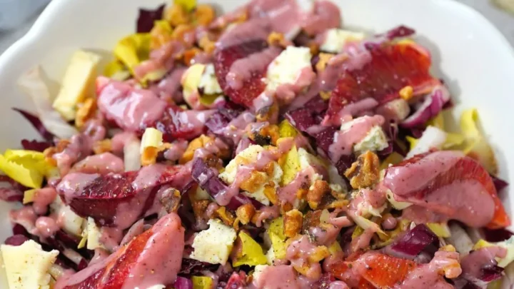 winter salad with radicchio, endives, blood oranges, walnuts and blue cheese