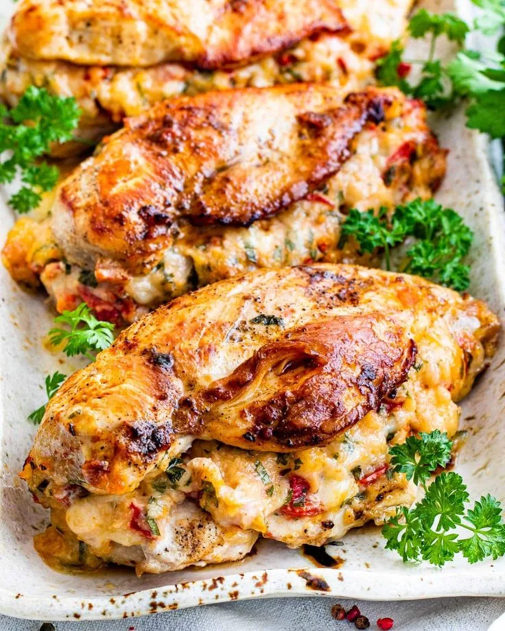 Roasted Peppers and Asiago Stuffed Chicken Breasts