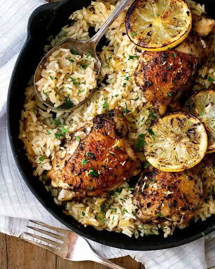 One Pot Greek Chicken and Lemon Rice – best chicken and rice ever!