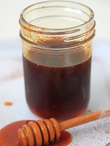 homemade hot honey in a clear jar