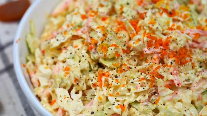 Extra Creamy Coleslaw in a white bowl