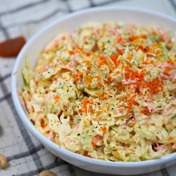 Extra Creamy Coleslaw in a white bowl