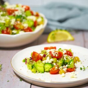 Mediterranean Quinoa Salad on a white plate