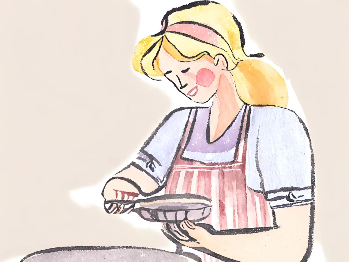 cartoon image of blond woman baking