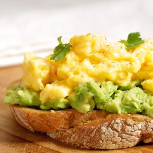 avocado toast with goat cheese scrambled eggs