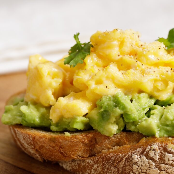 avocado toast with goat cheese scrambled eggs
