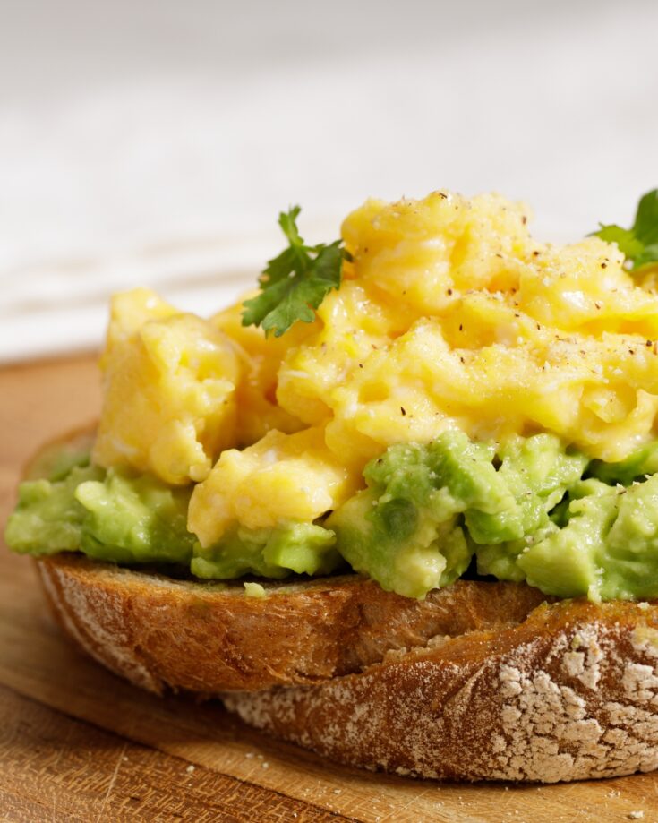 Avocado Toast with Goat Cheese Scrambled Eggs