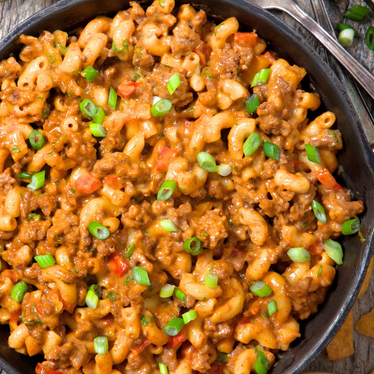 beef taco pasta recipe in a pot