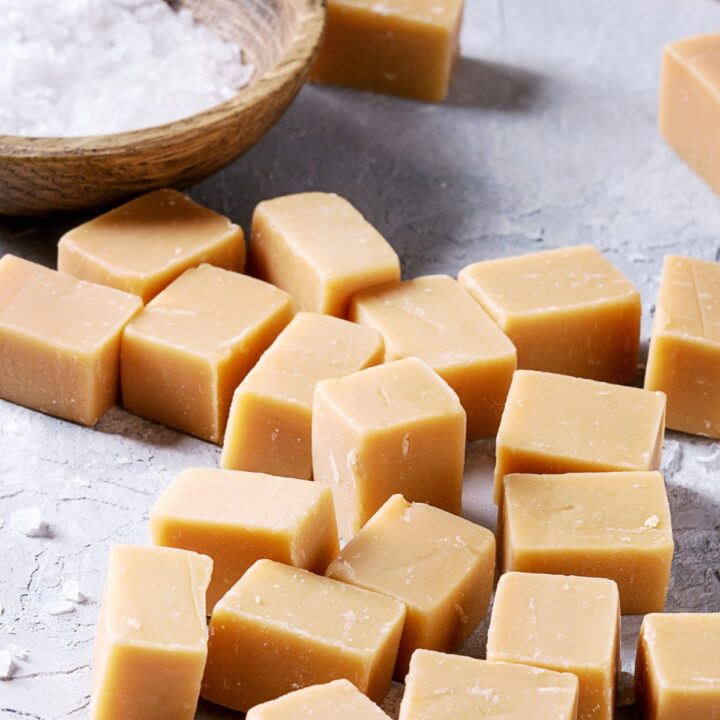 salted caramel fudge with flaked sea salt