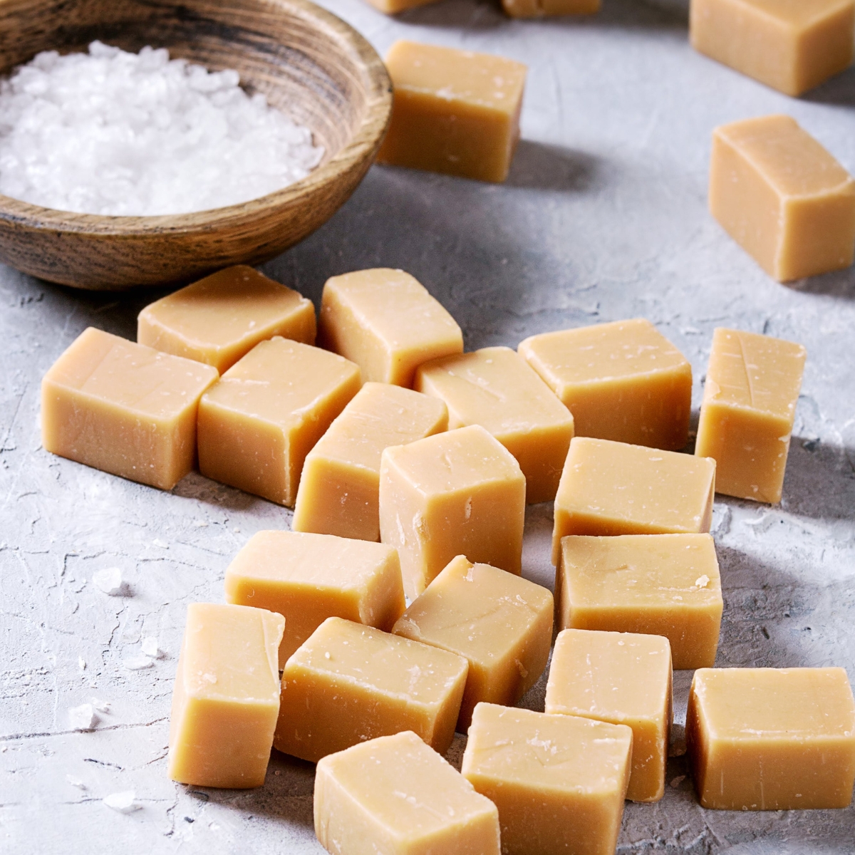 salted caramel fudge with flaked sea salt