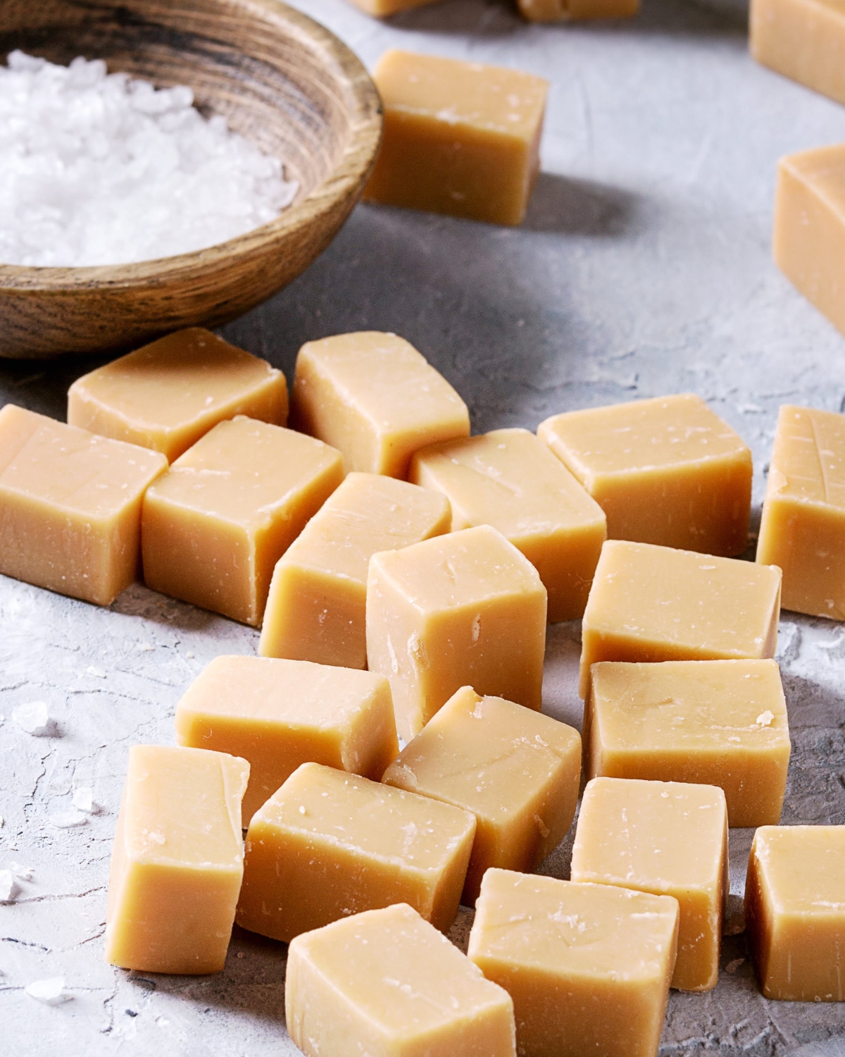 salted caramel fudge with flaked sea salt