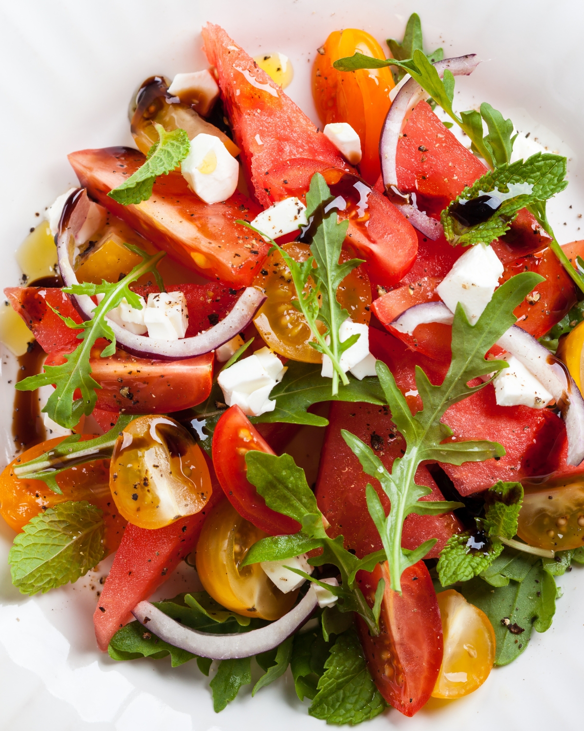 watermelon tomato salad with balsamic vinegar