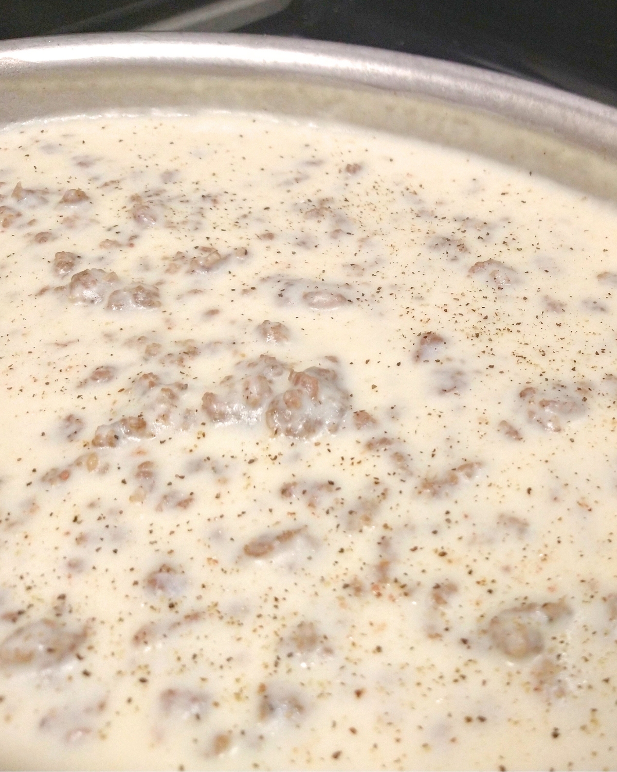 homemade sausage gravy in a pan