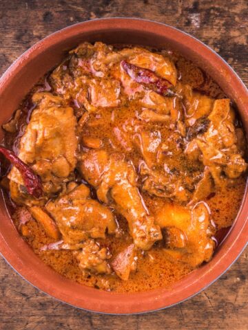 Hungarian chicken paprikash in a bowl