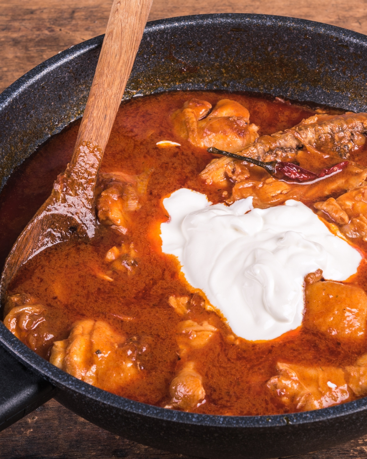 Hungarian chicken paprikash in a skillet