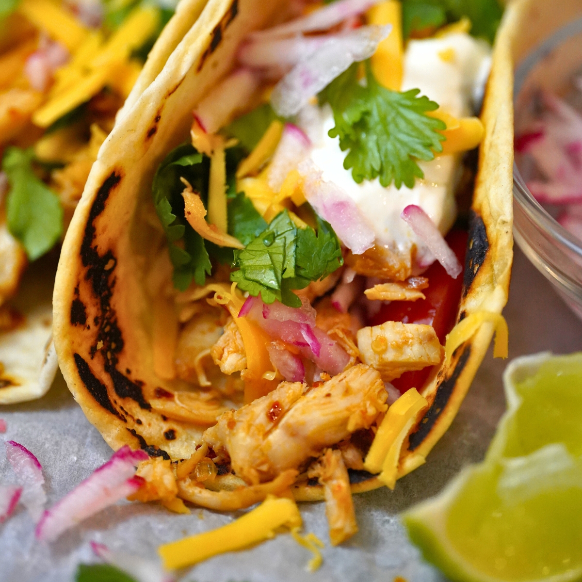 Chicken Chili Crunch Tacos-close up image