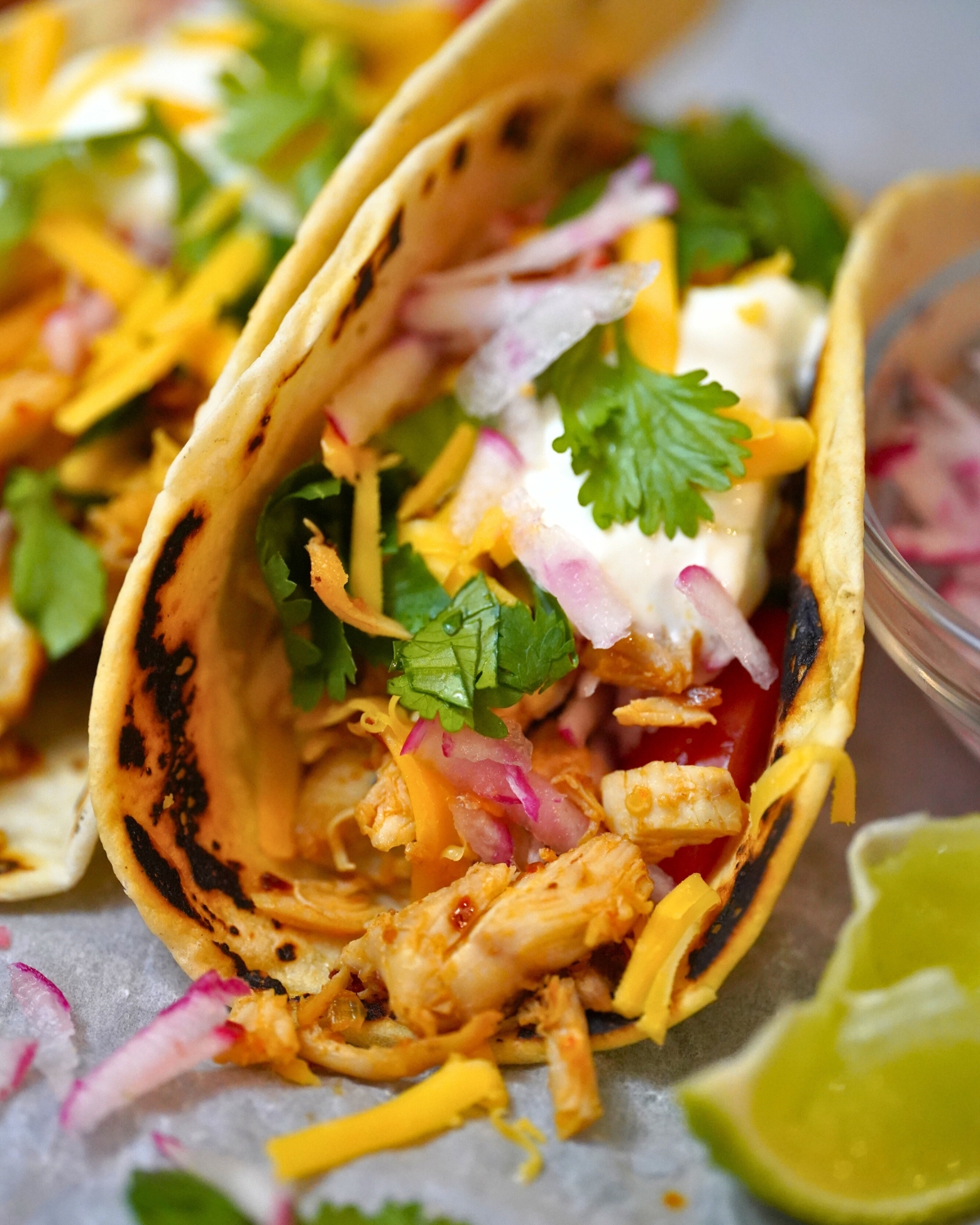 Chicken Chili Crunch Tacos-close up image