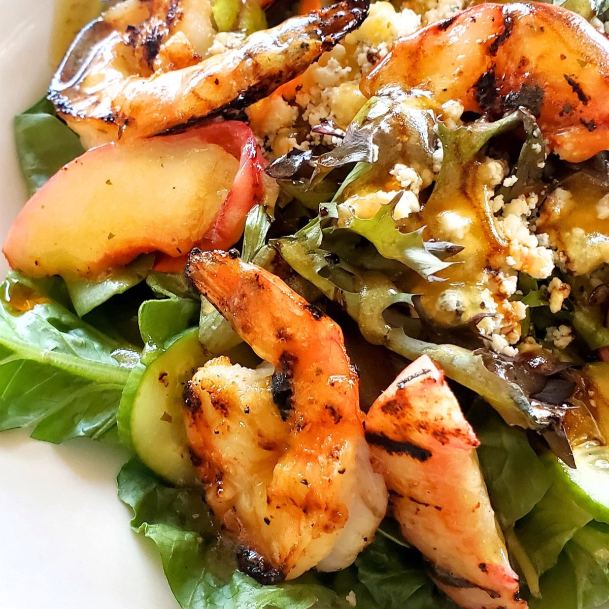 Grilled Shrimp and White Peach Salad