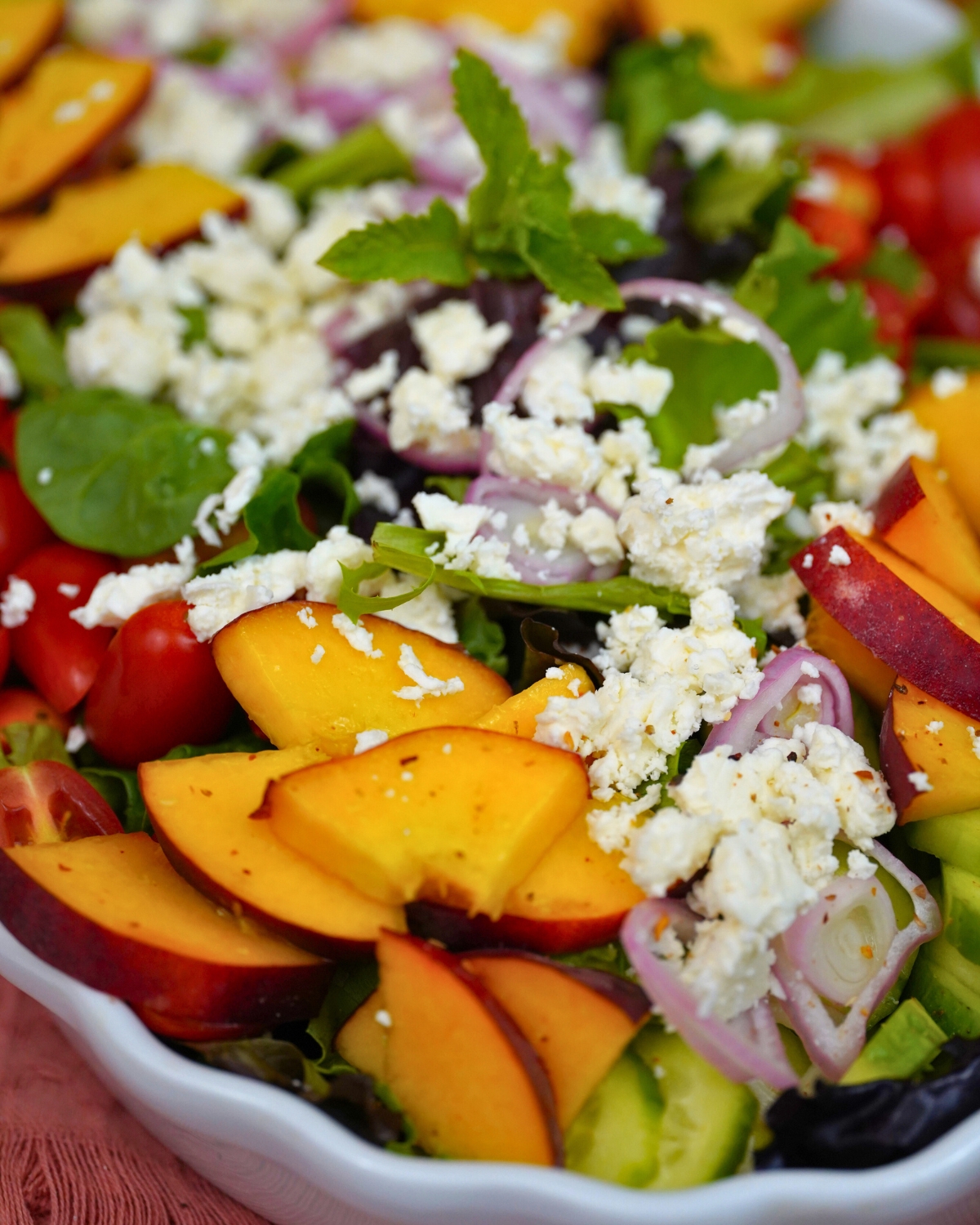 close up of fresh peach salad