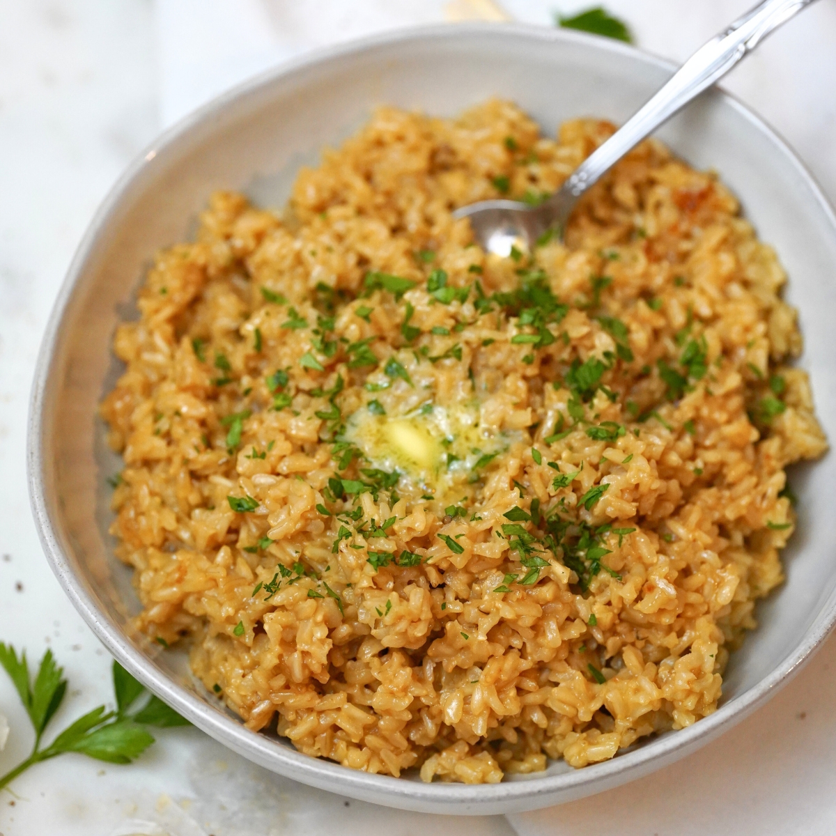 brown rice with butter and garlic